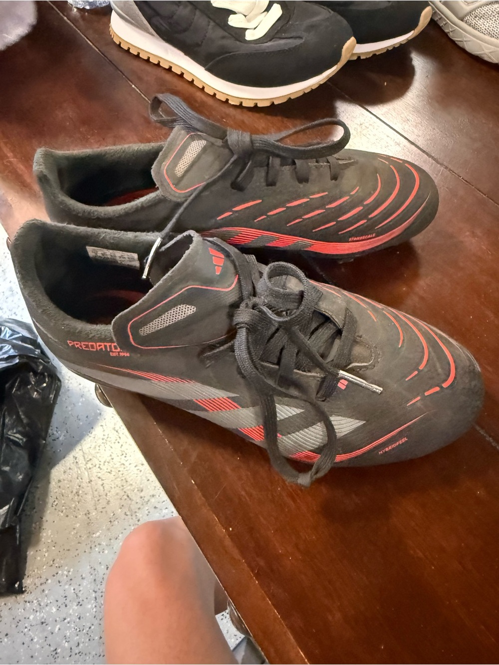 Kids Black and Red Athletic Soccer Shoes
